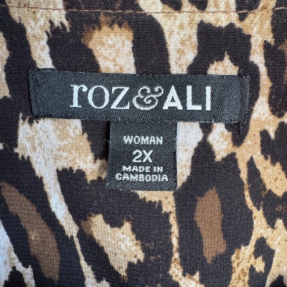 Roz‎ & Ali Women's Open Front Leopard Print Kimono Tunic Top Size 2X Pockets - Picture 2 of 12